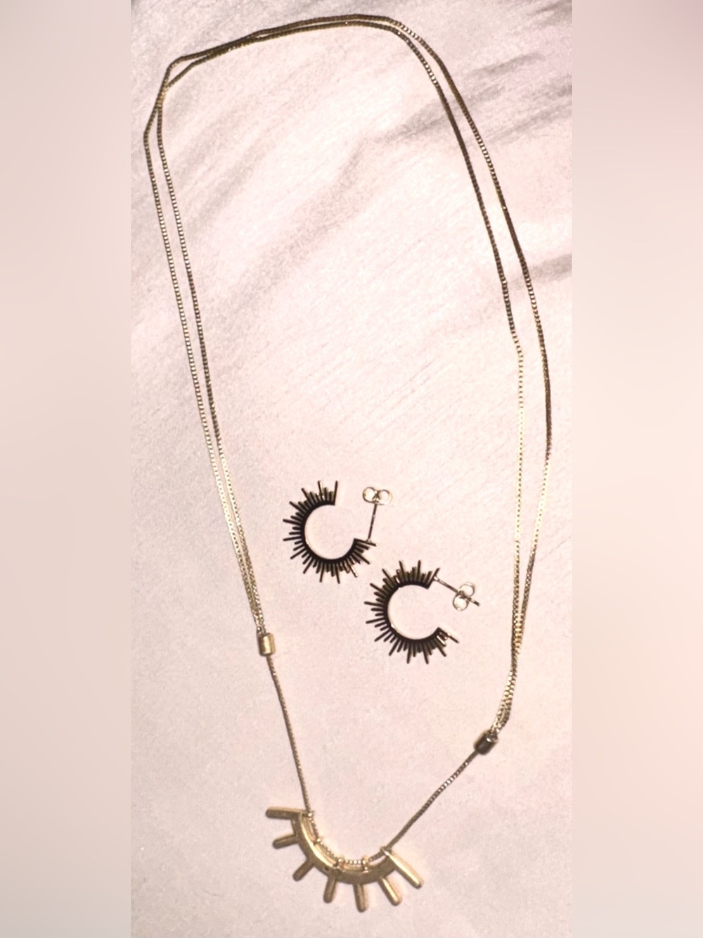 Madewell Gold Sunburst Pendant Necklace with Fringe Hoop Earrings - Picture 9 of 10